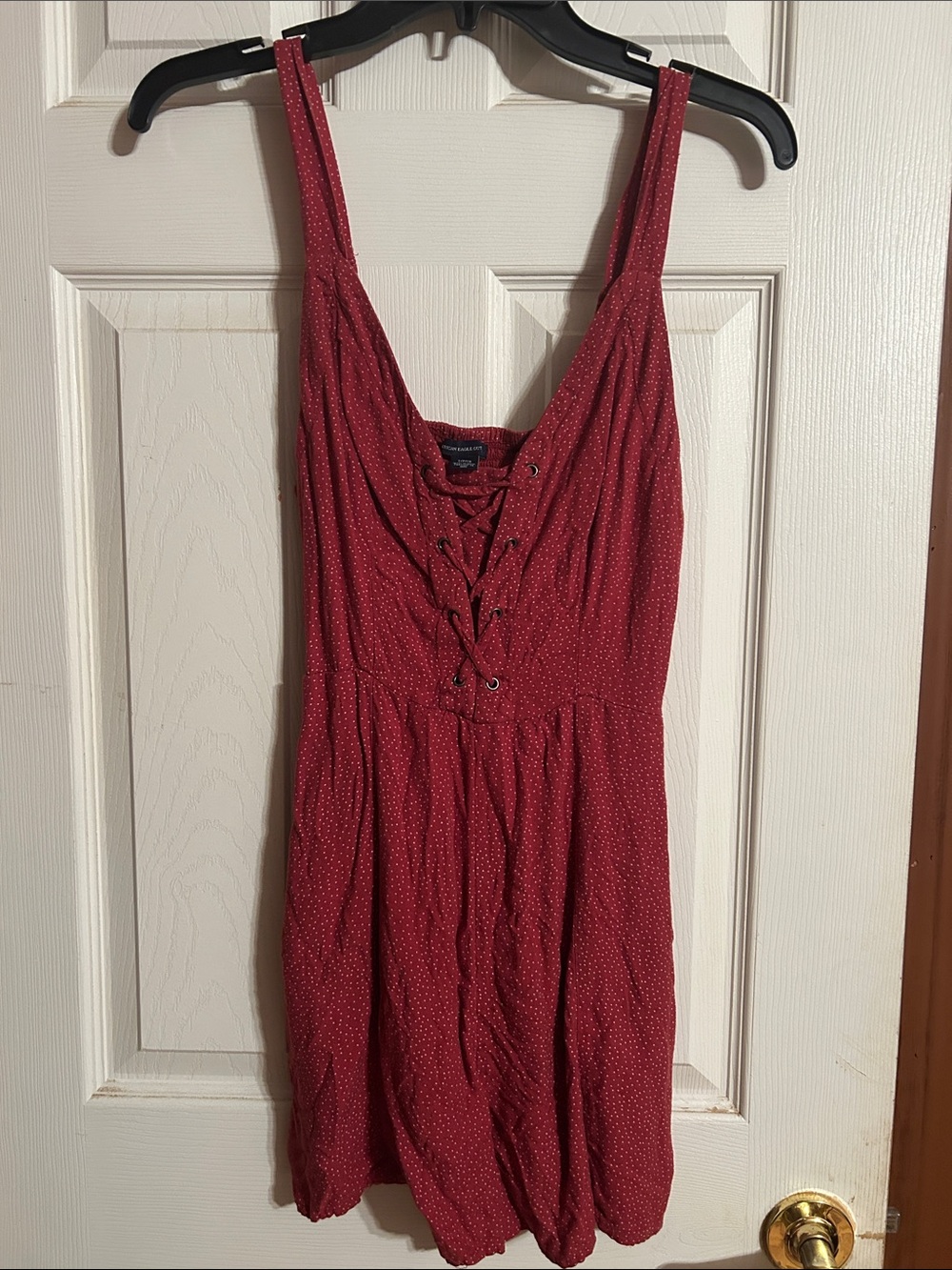 American Eagle Outfitters Red Lace-Up Polka Dot Romper